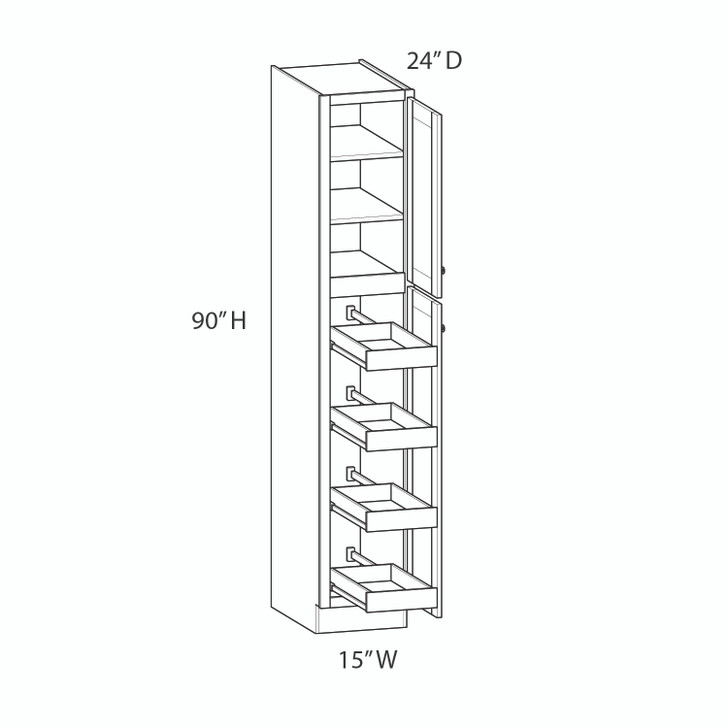 CUMBERLAND Ready to Assemble 15 in. W x 90 in. H x 24 in. D Plywood Tall Cabinet w/(4) Roll-out Trays in Painted Stratus