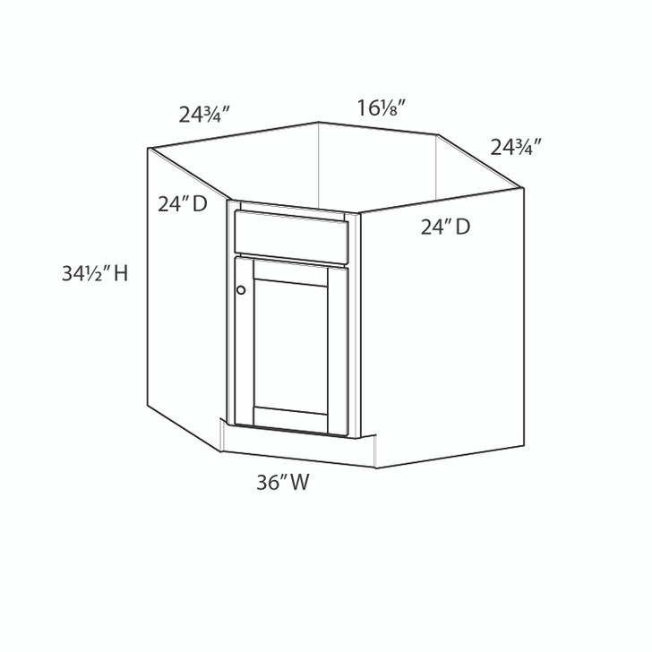 Yorktown Assembled 36 in. W x 34.5 in. H x 24 in. D Plywood Sink Diagonal Corner Base Cabinet in Walnut