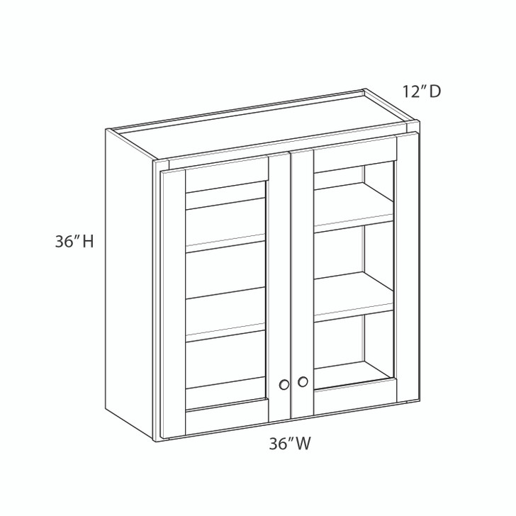 Yorktown Assembled 36 in. W x 36 in. H x 12 in. D Plywood Glass Door Wall Cabinet w/ Finished Interior in Walnut
