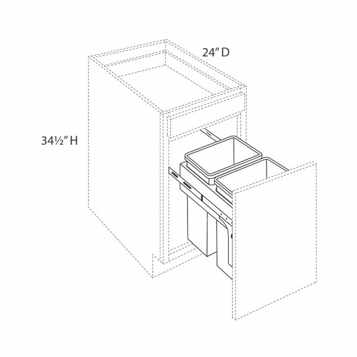 Yorktown Ready to Assemble 18 in. W x 34.5 in. H x 24 in. D Plywood Base Cabinet Pull-out Wastebasket w/Soft Close in Walnut