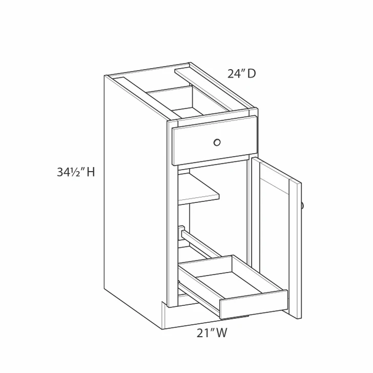 Aberdeen Assembled 21 in. W x 34.5 in. H x 24 in. D Plywood Base Cabinet w/(1) Roll-out Tray in Caramel