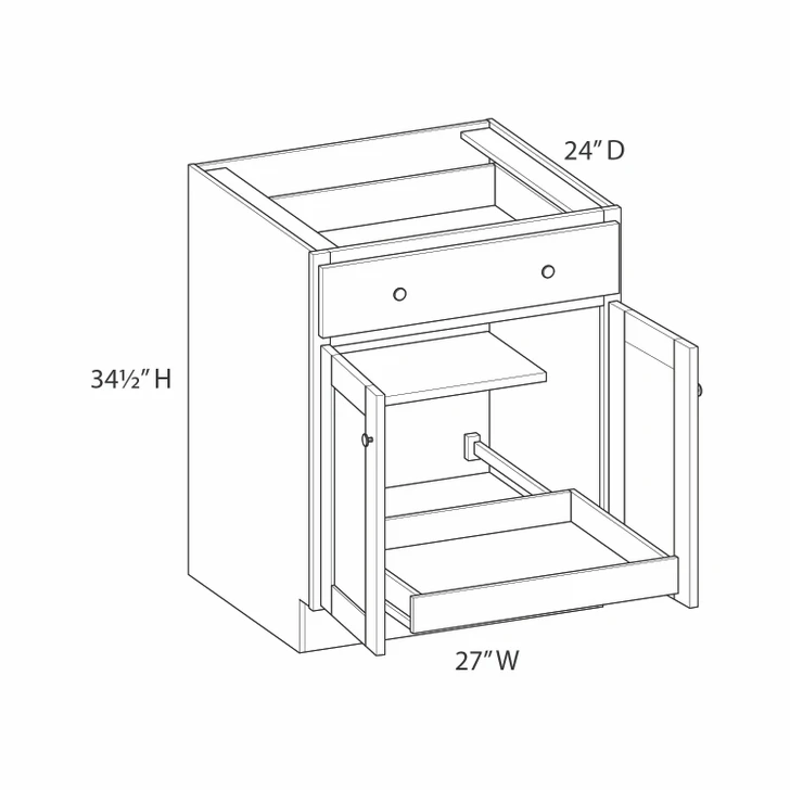 Aberdeen Assembled 27 in. W x 34.5 in. H x 24 in. D Plywood Base Cabinet w/(1) Roll-out Tray in Caramel