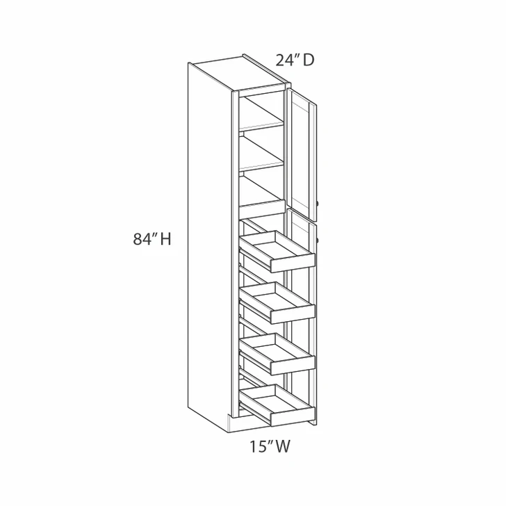 Aberdeen Assembled 15 in. W x 84 in. H x 24 in. D Plywood Tall Cabinet w/(4) Roll-out Trays in Caramel