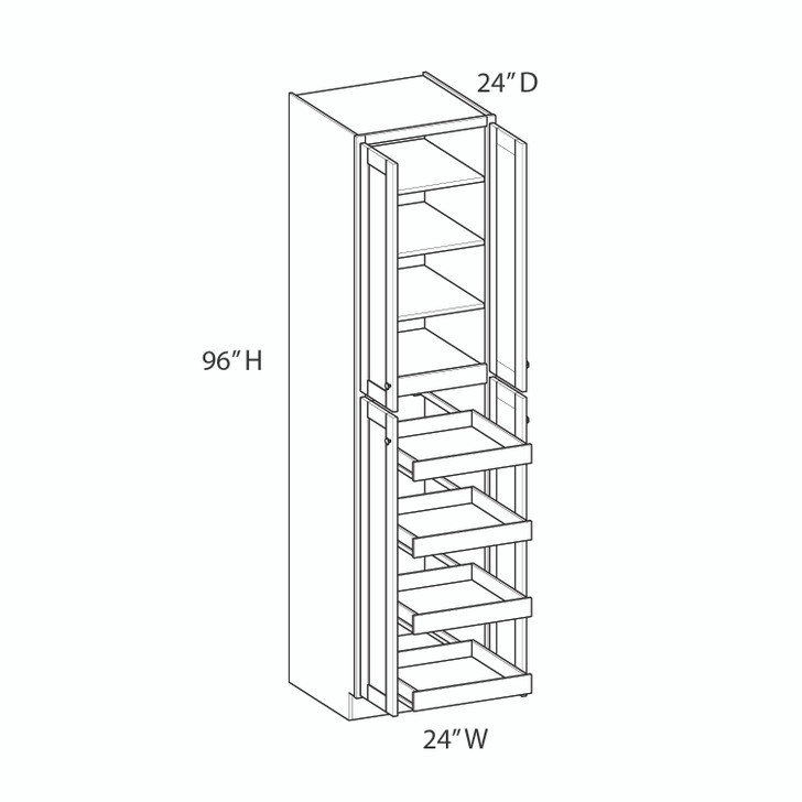 Aberdeen Assembled 24 in. W x 96 in. H x 24 in. D Plywood Tall Cabinet w/(4) Roll-out Trays in Caramel