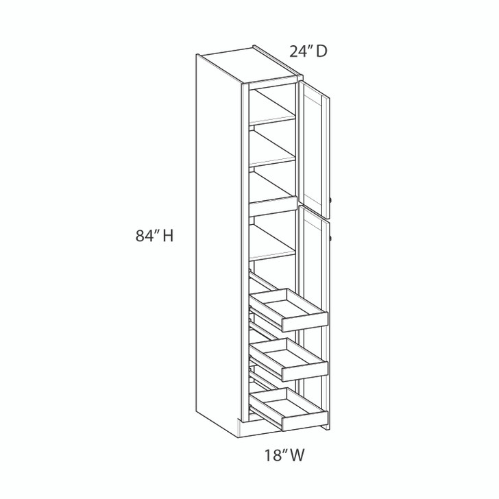 Aberdeen Ready to Assemble 18 in. W x 84 in. H x 24 in. D Plywood Tall Cabinet w/(3) Roll-out Trays in Caramel