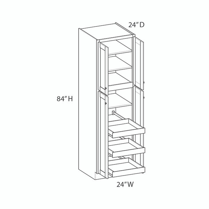 Aberdeen Ready to Assemble 24 in. W x 84 in. H x 24 in. D Plywood Tall Cabinet w/(3) Roll-out Trays in Caramel