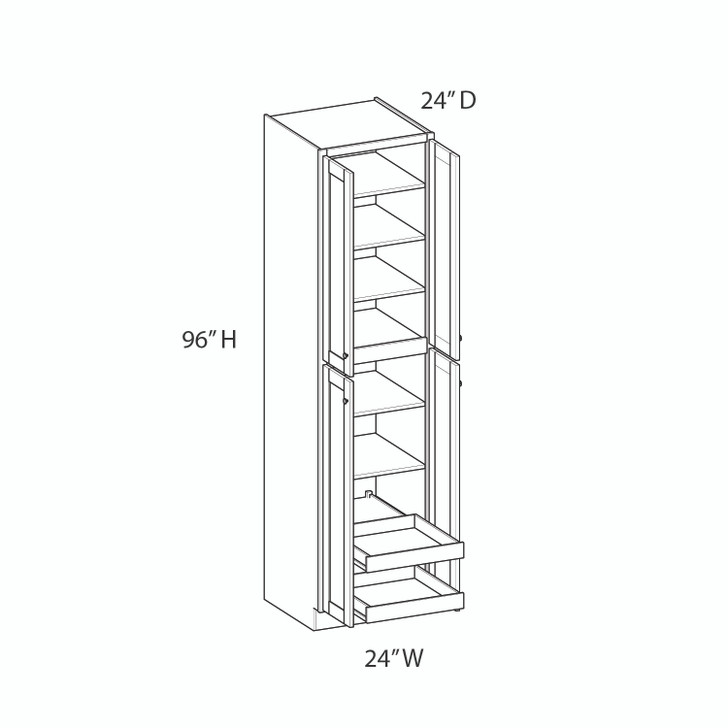 Aberdeen Ready to Assemble 24 in. W x 96 in. H x 24 in. D Plywood Tall Cabinet w/(2) Roll-out Trays in Caramel