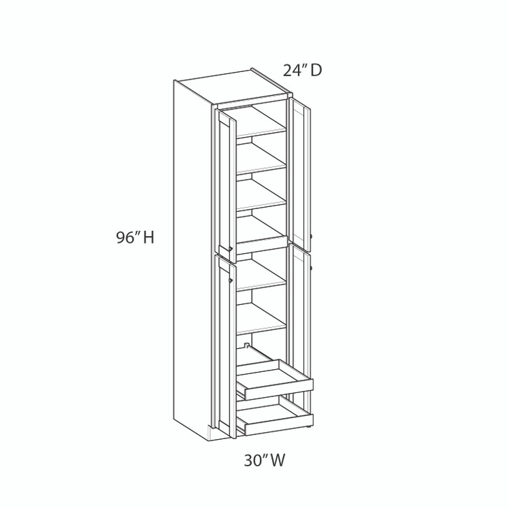 Aberdeen Ready to Assemble 30 in. W x 96 in. H x 24 in. D Plywood Tall Cabinet w/(2) Roll-out Trays in Caramel