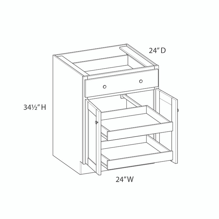 CHARLOTTE Assembled 24 in. W x 34.5 in. H x 24 in. D Plywood Base Cabinet w/(2) Roll-out Trays in Bordeaux