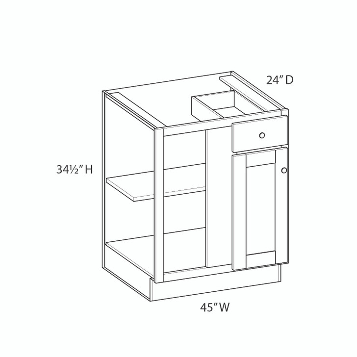 CHARLOTTE Ready to Assemble 45 in. W x 34.5 in. H x 24 in. D Plywood Blind Base Corner Cabinet Left in Bordeaux