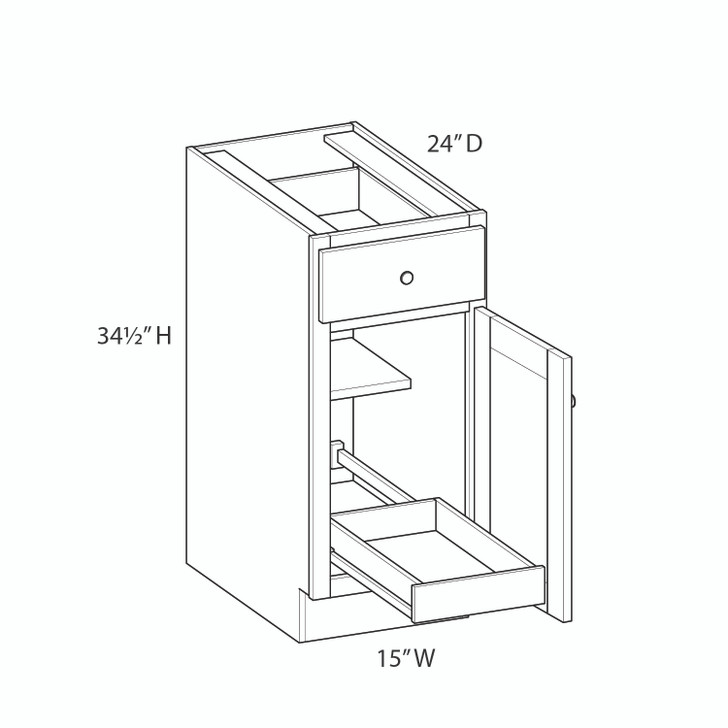 PEMBROKE Assembled 15 in. W x 34.5 in. H x 24 in. D Plywood Base Cabinet w/(1) Roll-out Tray in Painted White