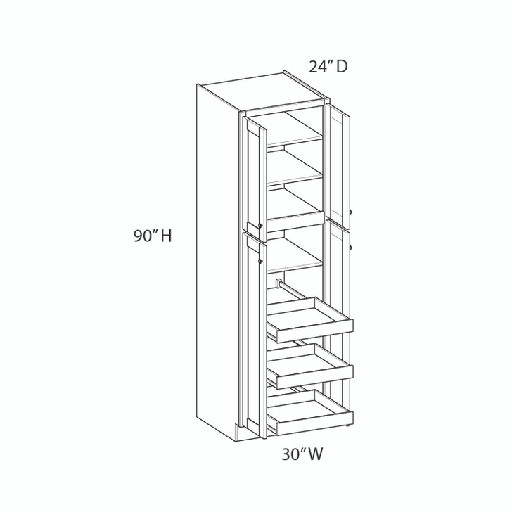 PEMBROKE Assembled 30 in. W x 90 in. H x 24 in. D Plywood Tall Cabinet w/(3) Roll-out Trays in Painted White