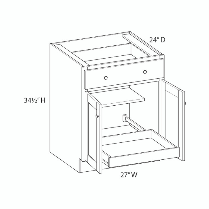 PEMBROKE Ready to Assemble 27 in. W x 34.5 in. H x 24 in. D Plywood Base Cabinet w/(1) Roll-out Tray in Painted White