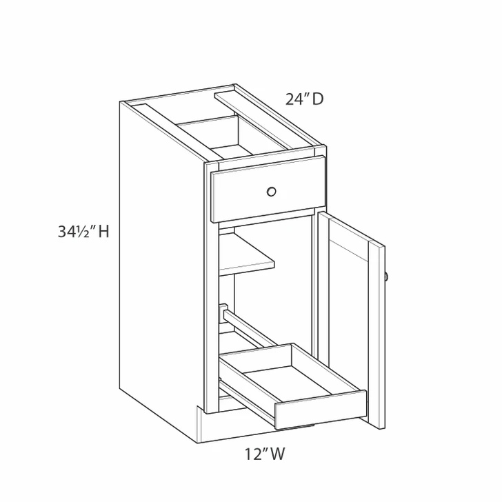 Brighton Assembled 12 in. W x 34.5 in. H x 24 in. D Plywood Base Cabinet w/(1) Roll-out Tray in Painted White