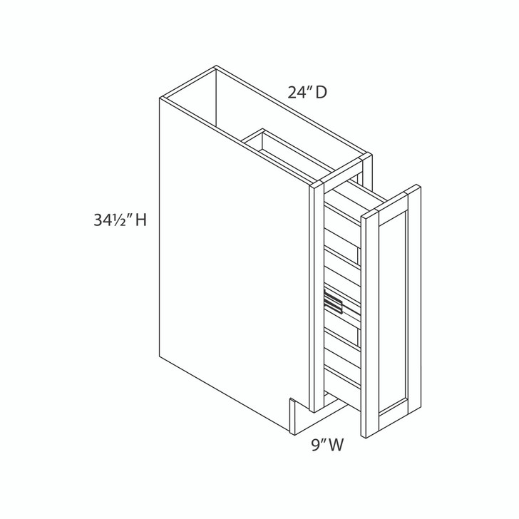 PEMBROKE Ready to Assemble 9 in. W x 34.5 in. H x 24 in. D Plywood Base Cabinet Full Height Door(s) w/ Spice Pull Out Organizer in Painted White