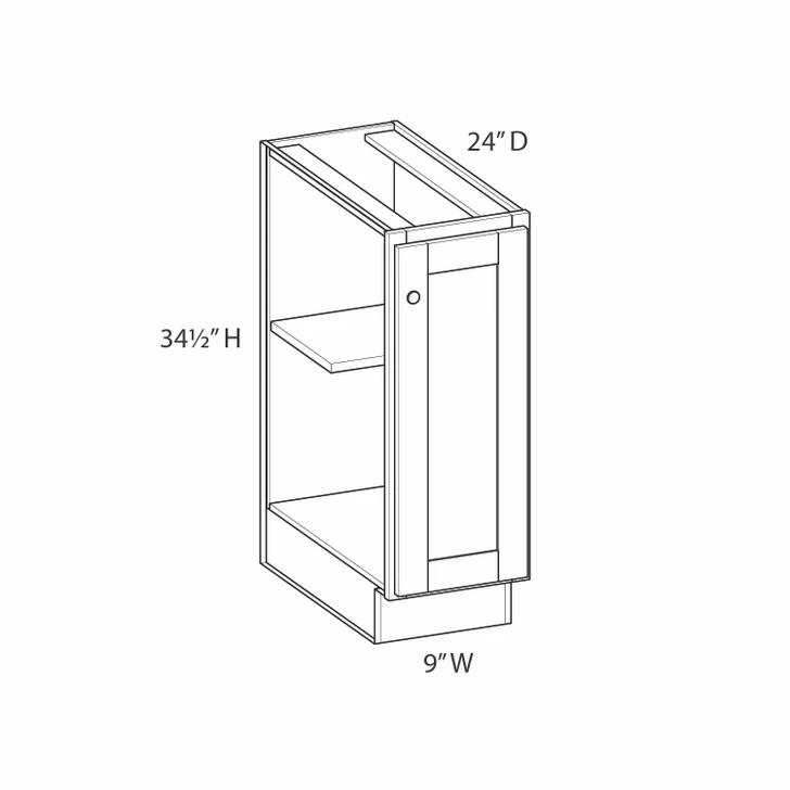 Westport Assembled 9 in. W x 34.5 in. H x 24 in. D Plywood Base Cabinet Full Height Door(s) in Painted White