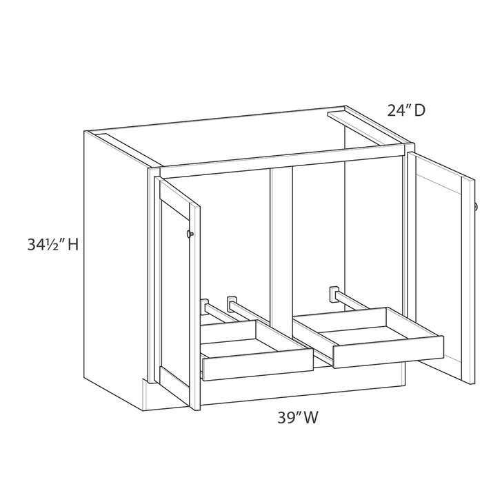 Westport Assembled 39 in. W x 34.5 in. H x 24 in. D Plywood Base Cabinet Full Height Door(s) w/(2) Roll-out Trays in Painted White