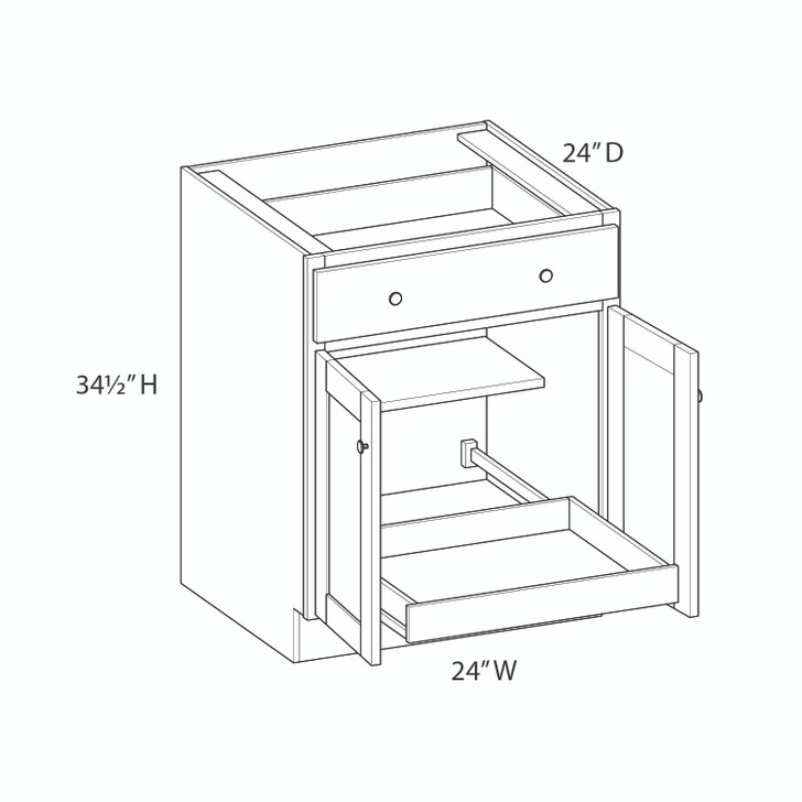 Westport Ready to Assemble 24 in. W x 34.5 in. H x 24 in. D Plywood Base Cabinet w/(1) Roll-out Tray in Painted White