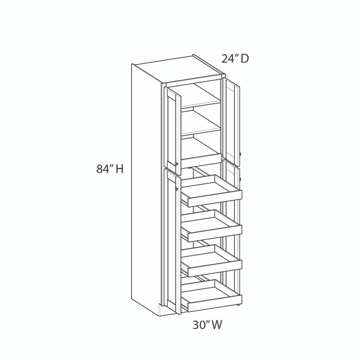 Westport Ready to Assemble 30 in. W x 84 in. H x 24 in. D Plywood Tall Cabinet w/(4) Roll-out Trays in Painted White