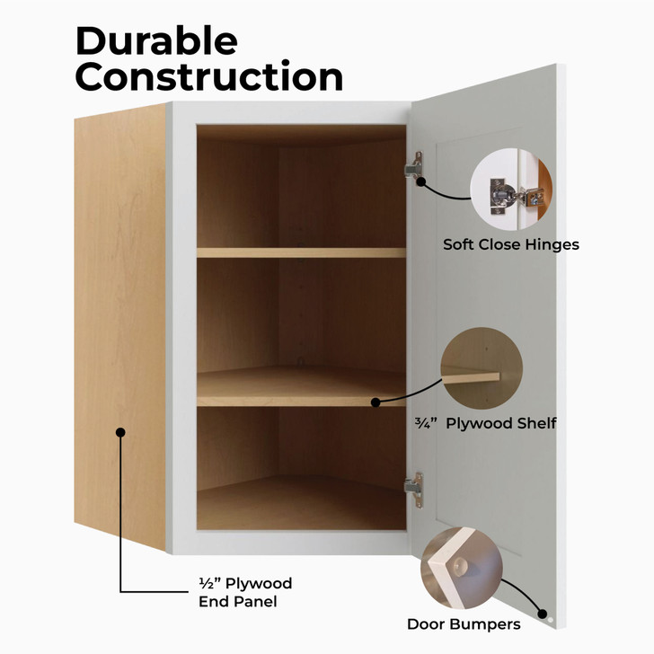 Westport Ready to Assemble 27 in. W x 36 in. H x 15 in. D Plywood Diagonal Corner Wall Cabinet in Painted White