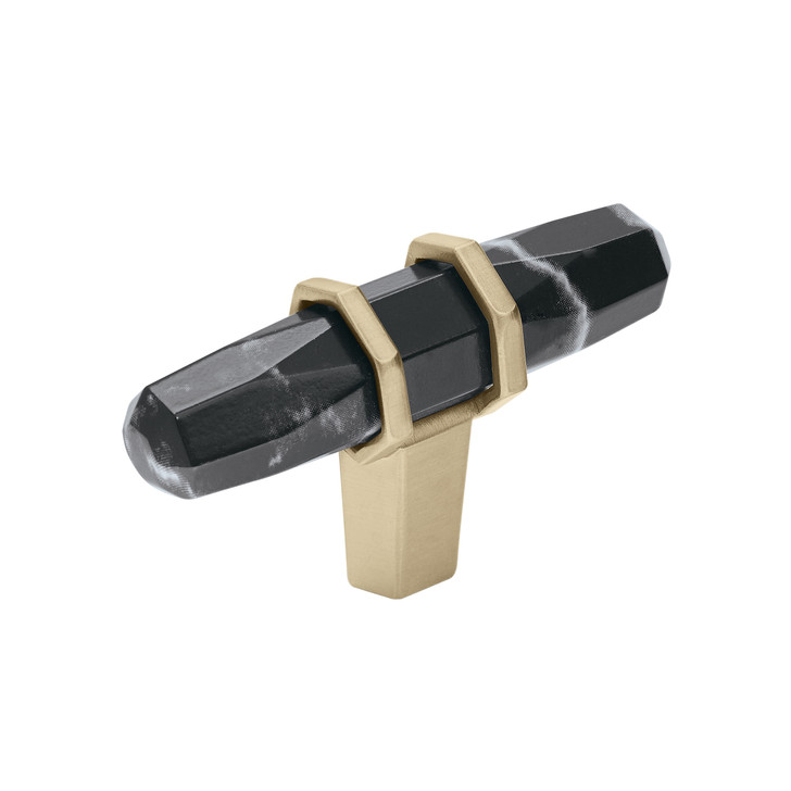 BP36647MBKBBZ - Carrione Collection 1 9/16-inch (40 mm) Marble Black/Golden Champagne Finish Knob