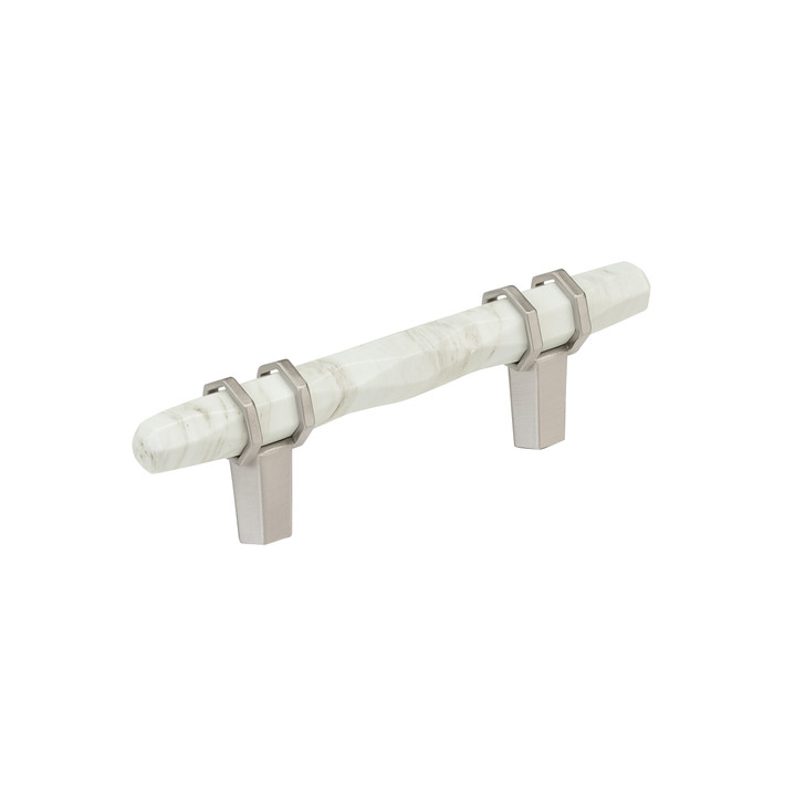 BP36639MWG10 - Carrione Collection 1 7/16-inch (37 mm) Marble White/Satin Nickel Finish Pull