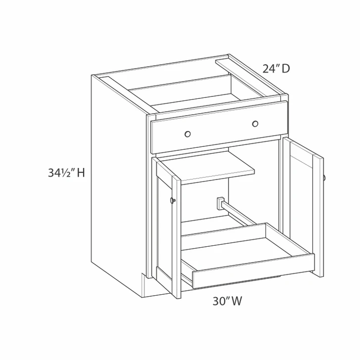 AMHERST Assembled 30 in. W x 34.5 in. H x 24 in. D Plywood Base Cabinet w/(1) Roll-out Tray in Walnut