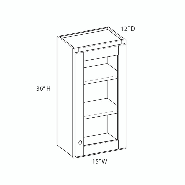 AMHERST Assembled 15 in. W x 36 in. H x 12 in. D Plywood Glass Door Wall Cabinet w/ Finished Interior in Walnut