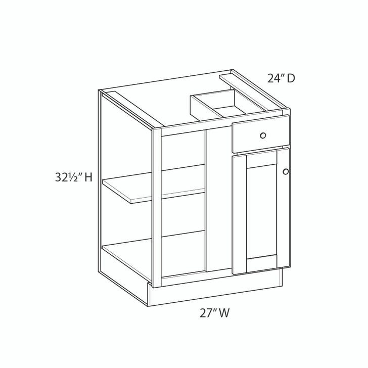 AMHERST Shaker 27 in. W x 32 in. H x 24 in. D in Walnut Plywood Assembled Corner Blind Base-Left