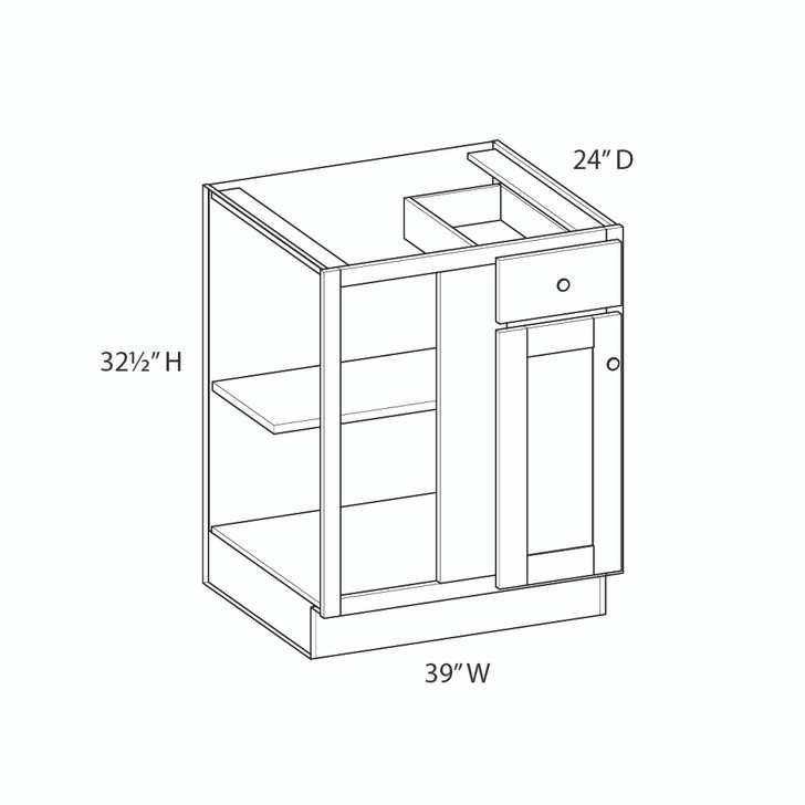 AMHERST Shaker 39 in. W x 32 in. H x 24 in. D in Walnut Plywood Assembled Corner Blind Base-Left