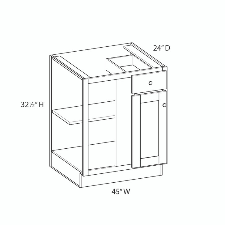 AMHERST Shaker 45 in. W x 32 in. H x 24 in. D in Walnut Plywood Assembled Corner Blind Base-Right