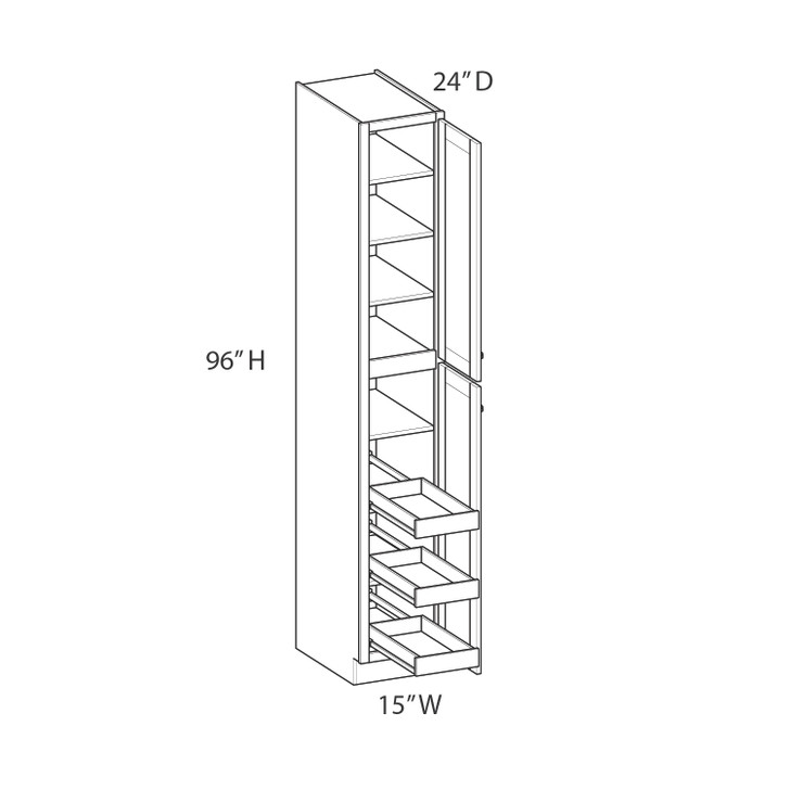 AMHERST Assembled 15 in. W x 96 in. H x 24 in. D Plywood Tall Cabinet w/(3) Roll-out Trays in Walnut
