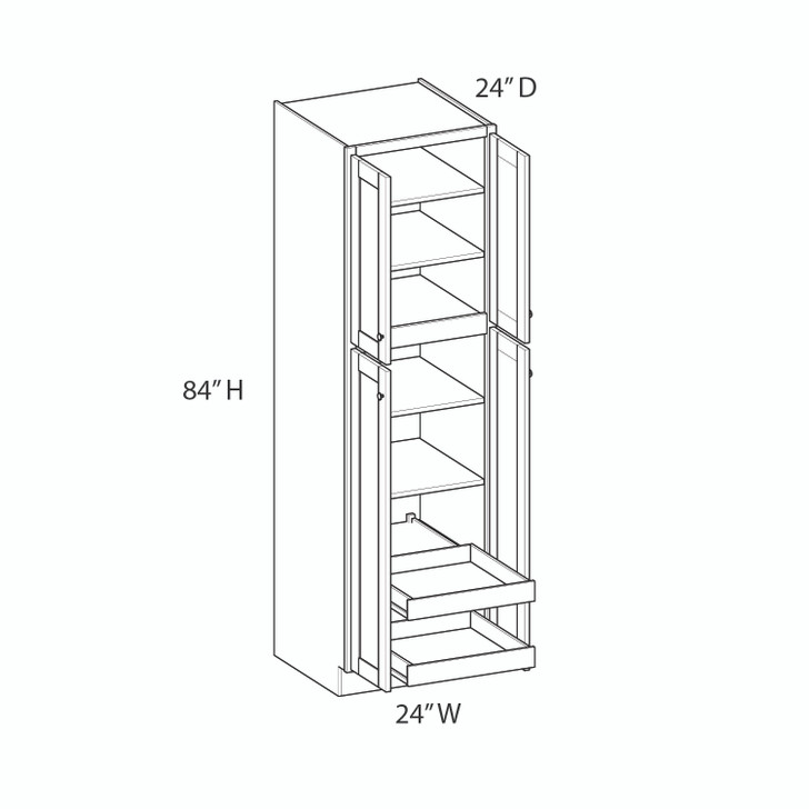 AMHERST Assembled 24 in. W x 84 in. H x 24 in. D Plywood Tall Cabinet w/(2) Roll-out Trays in Walnut