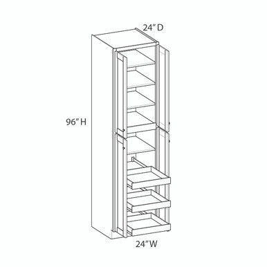 AMHERST Assembled 24 in. W x 96 in. H x 24 in. D Plywood Tall Cabinet w/(3) Roll-out Trays in Walnut