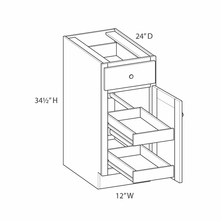AMHERST Ready to Assemble 12 in. W x 34.5 in. H x 24 in. D Plywood Base Cabinet w/(2) Roll-out Trays in Walnut