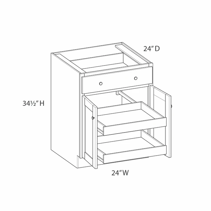AMHERST Ready to Assemble 24 in. W x 34.5 in. H x 24 in. D Plywood Base Cabinet w/(2) Roll-out Trays in Walnut