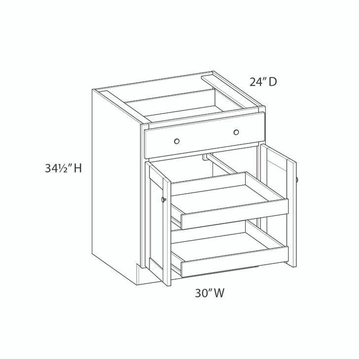 AMHERST Ready to Assemble 30 in. W x 34.5 in. H x 24 in. D Plywood Base Cabinet w/(2) Roll-out Trays in Walnut