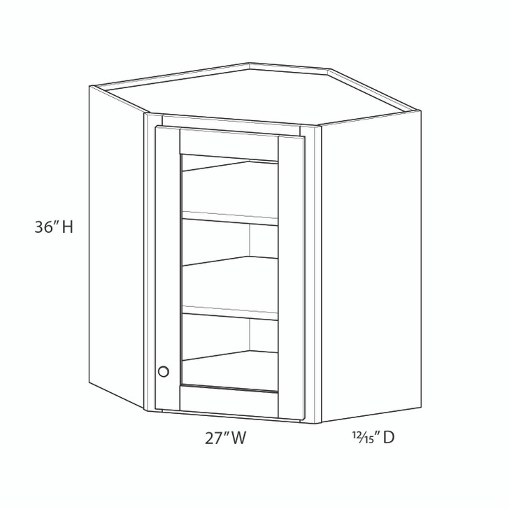 AMHERST Ready to Assemble 27 in. W x 36 in. H x 15 in. D Plywood Glass Door Diagonal Corner Wall Cabinet w/ Finished Interior in Walnut