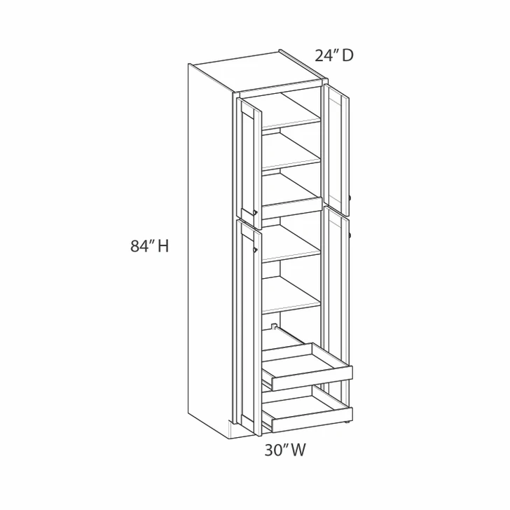 AMHERST Ready to Assemble 30 in. W x 84 in. H x 24 in. D Plywood Tall Cabinet w/(2) Roll-out Trays in Walnut