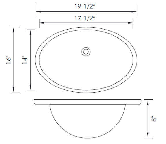 DAX-BSN-200-W - Ceramic Oval Single Bowl Undermount Bathroom Sink, White Finish, 19-1/2 x 16 x 8 Inches