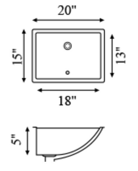 L-UB903-W-2PN - Ceramic Rectangular Single Bowl Undermount Bathroom Sink, White Finish, 20 x 15 x 7 -1/2 Inches
