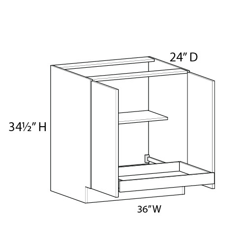 Euro Max Ithaca 36" Base Cabinet w/(1) Roll-out Tray Installed {Butt Doors} - (2) FH Doors