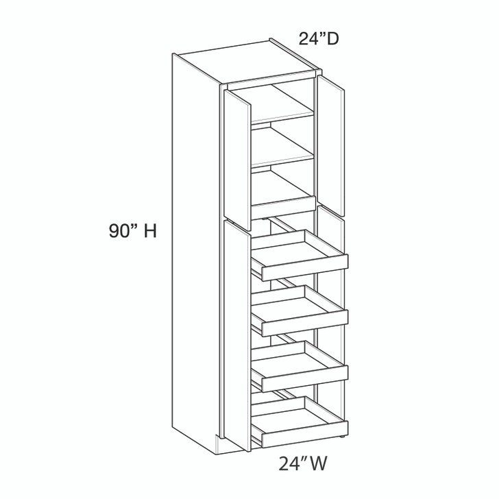 Euro Max Ithaca Utility Cabinet w/(4) Roll-out Tray Installed {24" x 90" H - Butt Doors} - (4) Doors