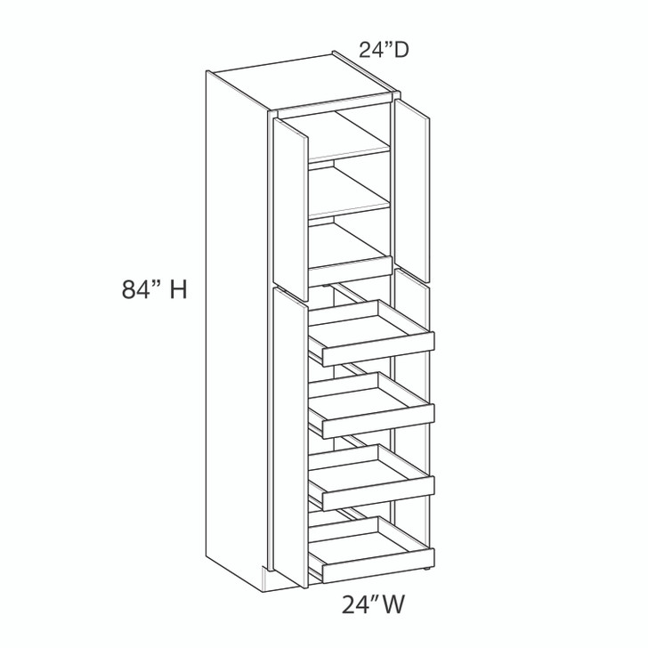 Euro Max Ithaca Utility Cabinet w/(4) Roll-out Tray Installed {24" x 84" H - Butt Doors} - (4) Doors