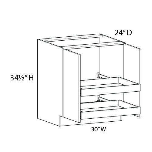 Euro Max Ithaca 30" Base Cabinet w/(2) Roll-out Trays Installed {Butt Doors} - (2) FH Doors