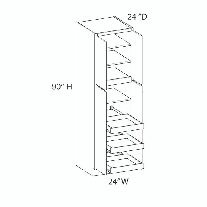 Euro Max Ithaca Utility Cabinet w/(3) Roll-out Tray Installed {24" x 90" H - Butt Doors} - (4) Doors