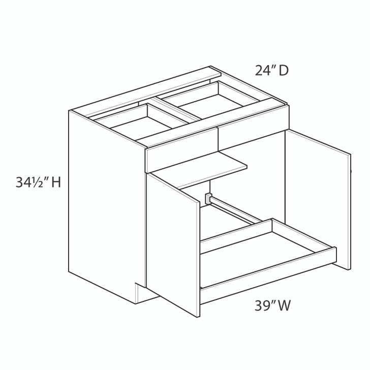 Euro Max Ithaca 39" Base Cabinet w/(1) Roll-out Tray Installed - (2) Doors / (2) Drawers