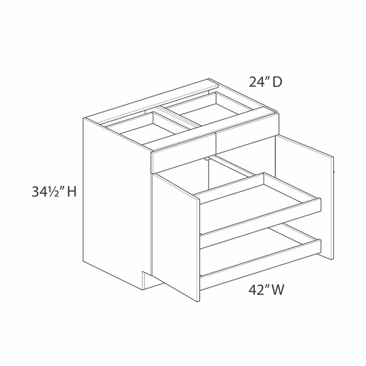 Euro Max Ithaca 42" Base Cabinet w/(2) Roll-out Trays Installed - (2) Doors / (2) Drawers