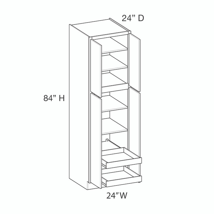 Euro Max Ithaca Utility Cabinet w/(2) Roll-out Tray Installed {24" x 84" H - Butt Doors} - (4) Doors