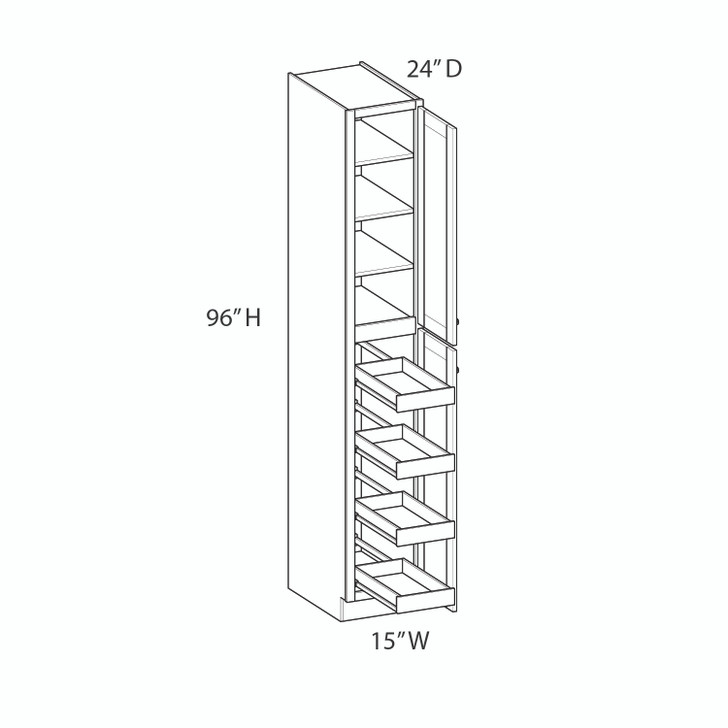 Euro Max Saratoga UC15X96 (RT4) Utility Cabinet w/(4) Roll-out Tray Installed {15" x 96" H} - (2) Doors